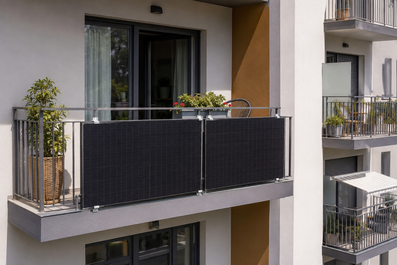Cele două panouri montate pe balcon – Balcony 800 – sistem fotovoltaic de balcon